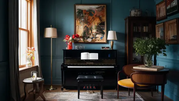 Collection of Yamaha vertical pianos with high-quality sound, responsive touch, and classic wooden designs, perfect for home use and performances.