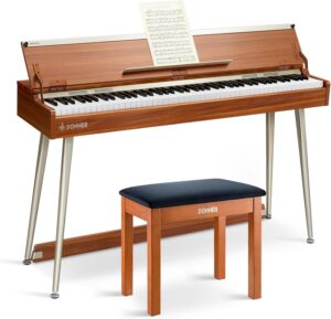 Donner DDP-80 digital piano with 88 weighted keys, sleek design, and built-in speakers, ideal for home use and beginners.
