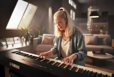 Collection of Yamaha pianos including digital, acoustic, and hybrid models, featuring advanced sound technology and sleek designs for musicians of all levels