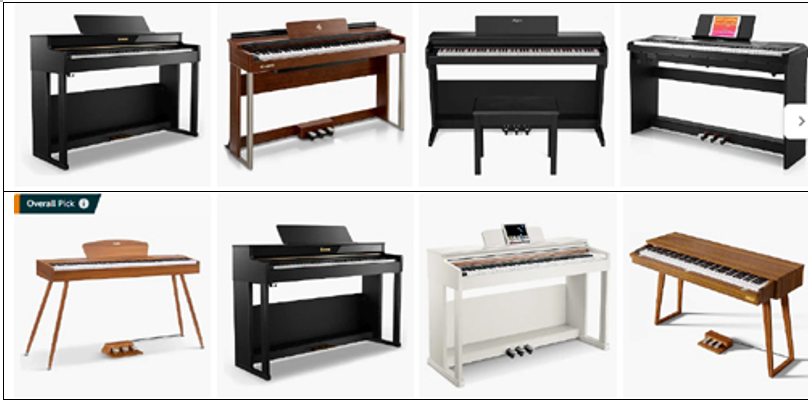 Collection of upright pianos with sleek designs, high-quality sound, and sturdy construction, ideal for home use and professional performances.
