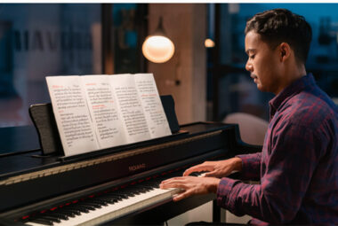 Roland FP-E50 digital piano with 88 weighted keys, advanced sound engine, and Bluetooth connectivity, perfect for performers and music producers.