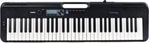 Casio CT-S300 portable keyboard with 61 touch-sensitive keys, compact design, and built-in speakers, ideal for beginners and on-the-go musicians.