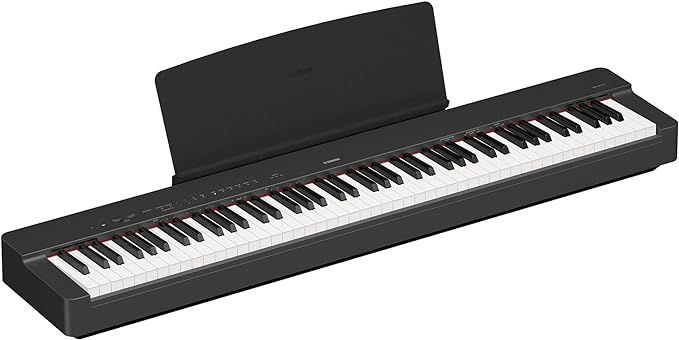 Yamaha P-225 digital piano with 88 weighted keys, sleek compact design, and built-in speakers for home and portable use