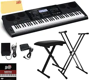 Casio WK-7600 portable keyboard with 76 touch-sensitive keys, built-in speakers, and a wide range of sounds and effects, ideal for performers and hobbyists
