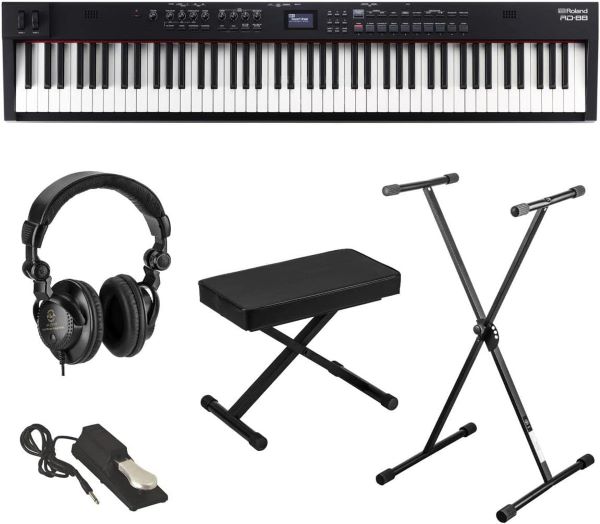 Roland RD-88 stage piano with 88 weighted keys, powerful sound engine, and a compact design, perfect for live performances and studio work.