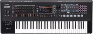 Roland Fantom 6 synthesizer with 61 semi-weighted keys, advanced sound engine, and sleek design, ideal for live performances and studio work