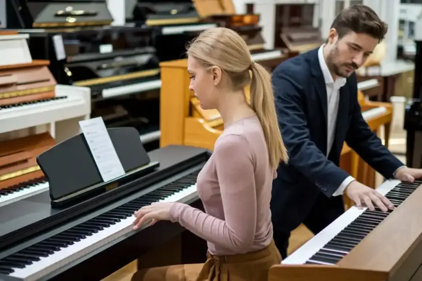 Selection of digital and electric pianos featuring weighted keys, built-in speakers, and modern connectivity, ideal for beginners and professionals.