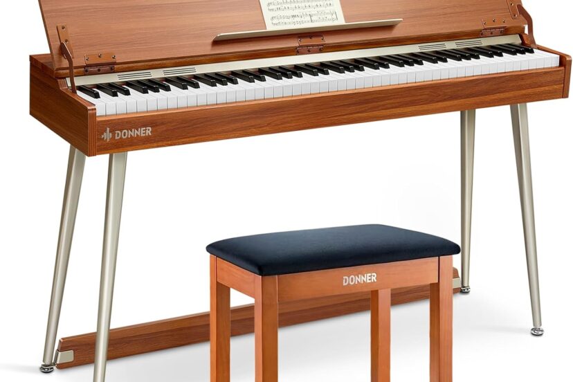 Donner DDP-80 digital piano with 88 fully weighted keys, sleek design, and built-in speakers, perfect for home use and beginners