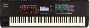 Roland Fantom 8 synthesizer with 88 weighted keys, advanced sound engine, and professional design, perfect for live performances and studio productions.