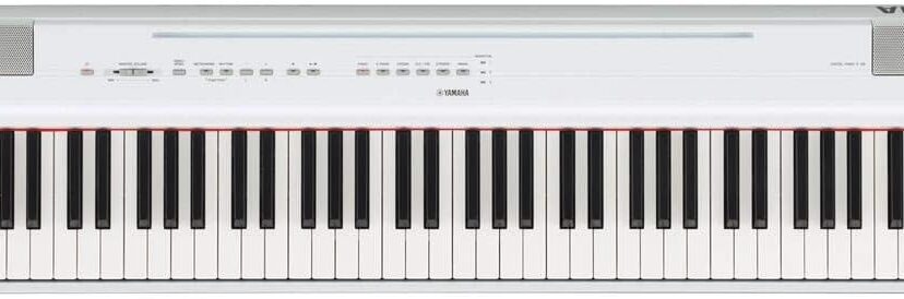 Yamaha P-125 digital piano with 88 fully weighted keys, slim design, and built-in speakers, ideal for practice and performance