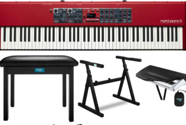 Collection of Nord pianos featuring advanced sound engines, 88 weighted keys, and sleek designs, ideal for live performances and studio use