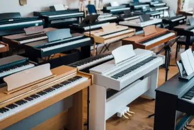 Collection of digital and acoustic pianos designed for learners, featuring weighted keys, compact designs, and user-friendly features for beginners.