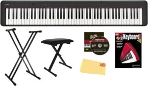 Casio CDP-S160 digital piano with 88 weighted keys, slim and portable design, and built-in speakers, ideal for beginners and casual players