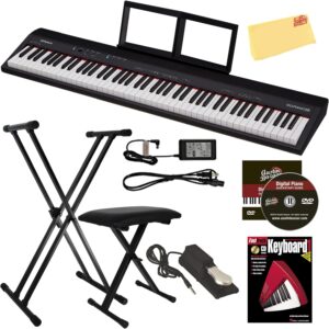 Roland GO portable keyboard with 61 touch-sensitive keys, Bluetooth connectivity, and a lightweight design, ideal for music creation and practice on the go