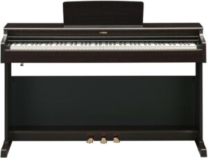 Yamaha YDP-165R Arius Series digital piano with a polished ebony finish, 88 graded hammer standard keys, and a stylish cabinet design